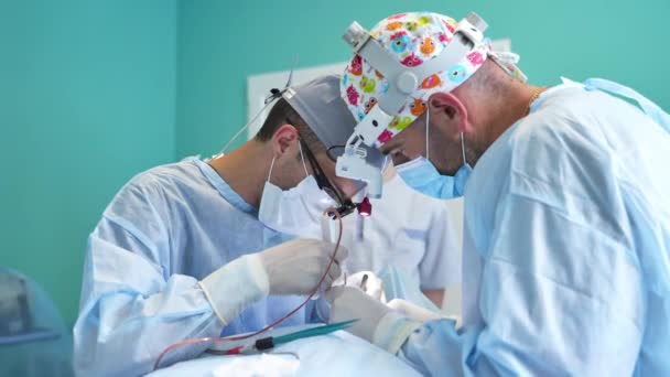 Intenzivní Pečlivá Práce Chirurgického Týmu Při Vysoce Přesné Operaci Vybaveni — Stock video