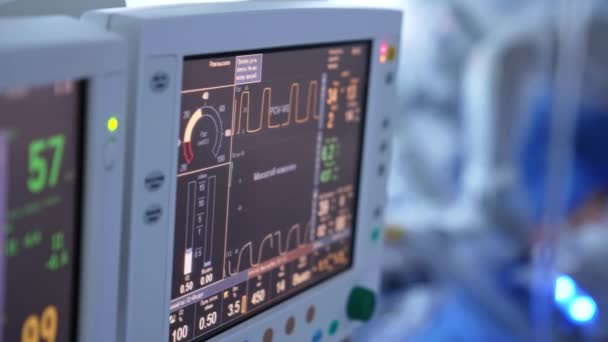 Parametri Diversi Complicati Rappresentati Sul Monitor Sala Operatoria Attrezzature Chirurgiche — Video Stock
