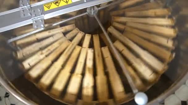 Frames Honeycombs Rotating Centrifuge Device Removing Honey Harvest Season Bee — Stock Video