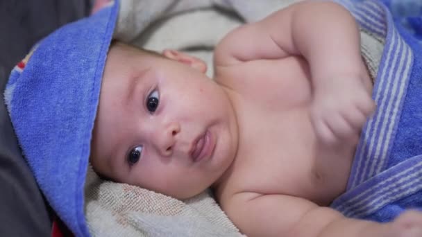 Healthy Caucasian Child Lying Peacefully Covered Towel Beautiful Little Kid — Stock Video