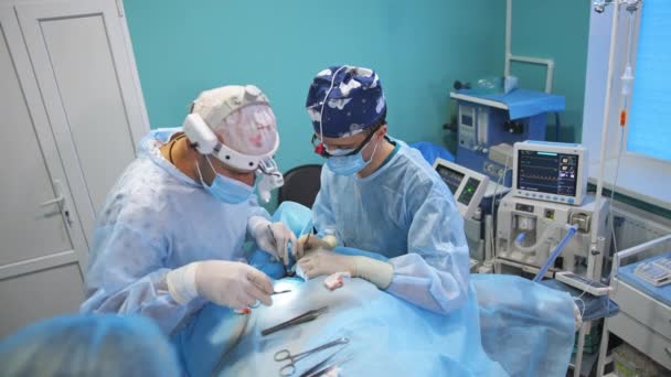 Lucrări Chirurgicale Delicate Folosind Instrumente Metalice Instrumente Electrice Doi Medici — Videoclip de stoc