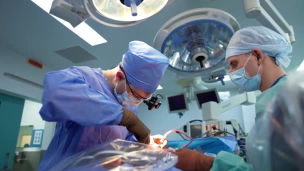 Chefchirurg Mit Metallwerkzeug Bei Der Operation Arzt Hält Das Instrument — Stockvideo