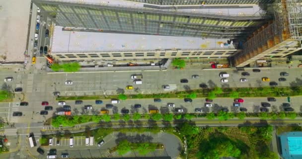 纽约高速公路上的交通拥挤 白天活跃的城市运动 鸟瞰全景 — 图库视频影像