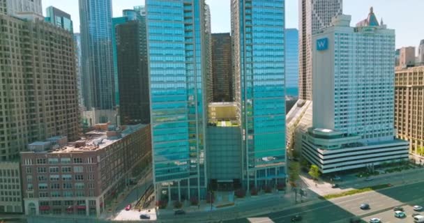 Blue Skies Turquoise Waters Reflecting Mirror Windows Skyscrapers Multi Line — Stock Video