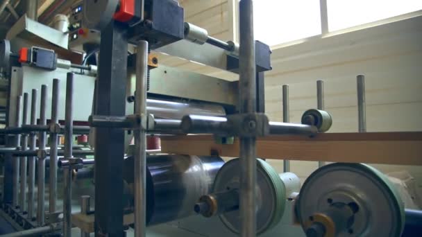 Trave Legno Lavorazione Presso Moderna Fabbrica Linea Automatizzata Con Rulli — Video Stock