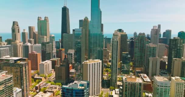 Impresionantes Rascacielos Diversos Ciudad Chicago Arquitectura Moderna Fondo Del Cielo — Vídeo de stock