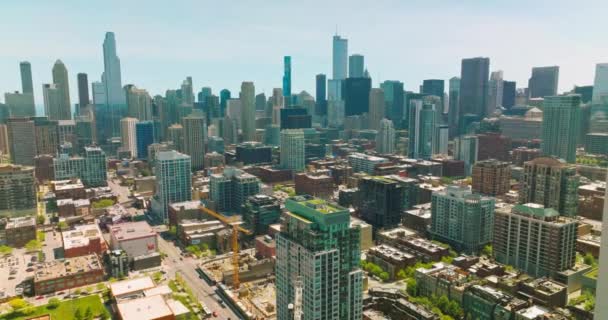 Büyük Modern Şehrin Manzaralı Manzarası Chicago Şehrinin Çeşitli Mimarisinde Çember — Stok video