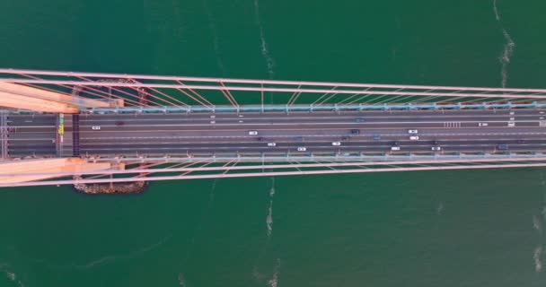 Flyover Huge Impressive Bridge Fast Moving Cars Bridge Construction Backdrop — Stock Video