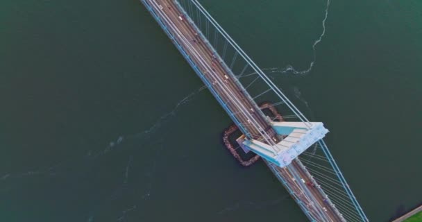 Massive Huge Bridge Deep River View Top Bridge Transport Moving — Stock Video