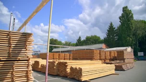 Numerous Piles Timber Bars Stored Outdoors Stacks Wooden Sticks Kept — Stock Video