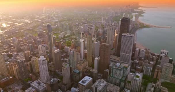 Stunning Chicago Skyscrapers Bank Lake Michigan Unbelievable Scenery Metropolis Lit — Stock Video