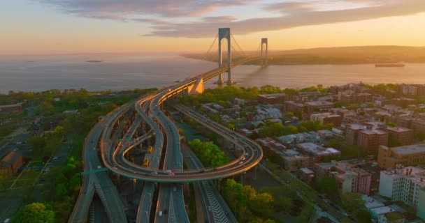 Complicated System Roads Leading Throgs Neck Bridge Impressive Bridge Structure — Stock Video
