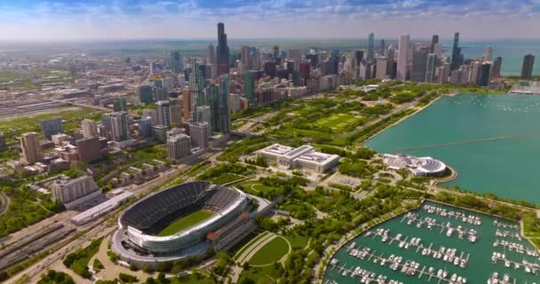 Panoramă Fascinantă Orașului Chicago Clubul Iahturi Stadionul Câmp Soldat Parcul — Videoclip de stoc