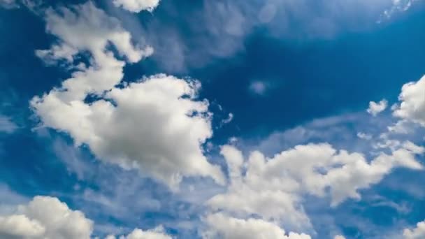 明るい白い雲が空に沿って動いている 晴れた日の低角度ビューのタイムラプス — ストック動画