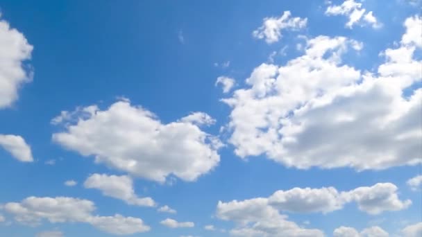 青い澄んだ空に白い雲が現れている スカイラインで素早く動く絵のタイムラプス — ストック動画