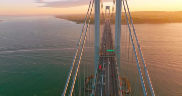 Beautiful Bridge Motorways Transport Top View Huge Structure River Rays — Stock Video