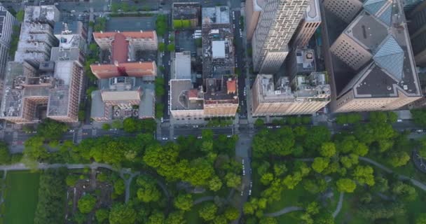 Duży Piękny Zielony Park Pobliżu Ruchliwej Ulicy Nagranie Drona Nad — Wideo stockowe