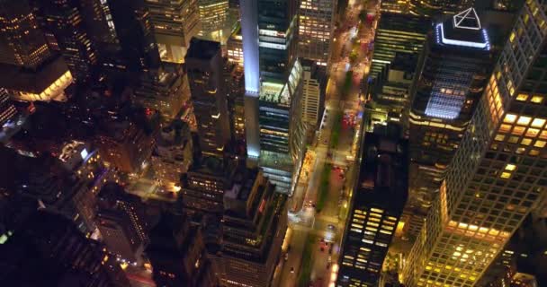Variedade Edifícios Arquitetura Nova York Drone Lentamente Descendo Entre Arranha — Vídeo de Stock