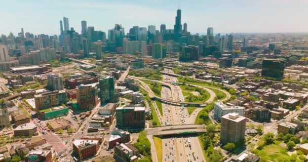 Heldere Zomerdag Het Zonnige Chicago Illinois Prachtige Stad Landschap Met — Stockvideo