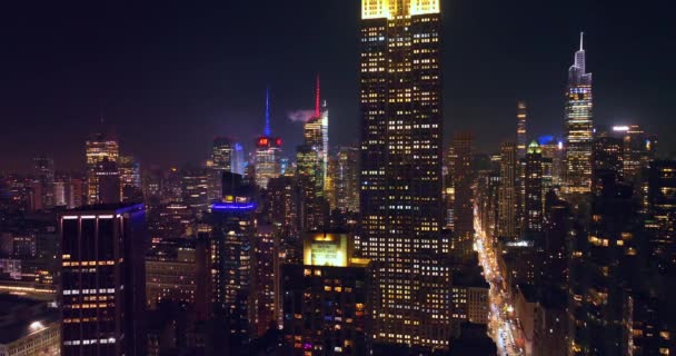 Великолепные Вершины Гламурных Небоскребов Нью Йорке Прекрасная Архитектура Мегаполиса Ночное — стоковое видео