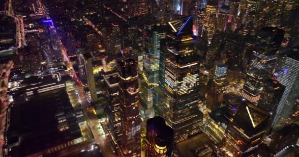 Cheio Luz Nova Iorque Noite Imagens Drones Sobre Topos Arranha — Vídeo de Stock