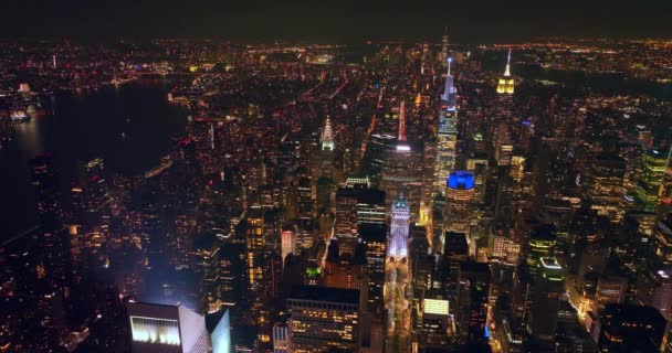 Admirable New York Night Time Amazing City Panorama Aerial Perspective — Stock Video
