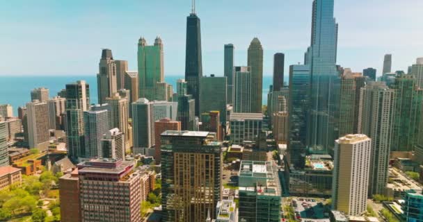 Сучасна Архітектура Чикаго Штат Іллінойс Будівлі Розмаїття Жвавого Мегаполісу Сонячний — стокове відео