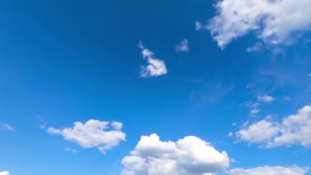 Leichte Wolken Ziehen Blauen Himmel Entlang Schöne Weiße Flauschige Wolken — Stockvideo