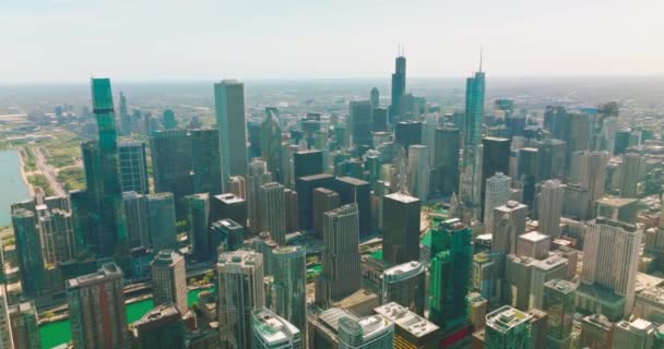 Санлайт Чикаго Днем Красивый Пейзаж Города Воздушной Точки Зрения Река — стоковое видео