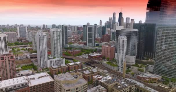 Miejski Pejzaż Współczesnego Chicago Illinois Piękna Architektura Miasta Tle Różowego — Wideo stockowe