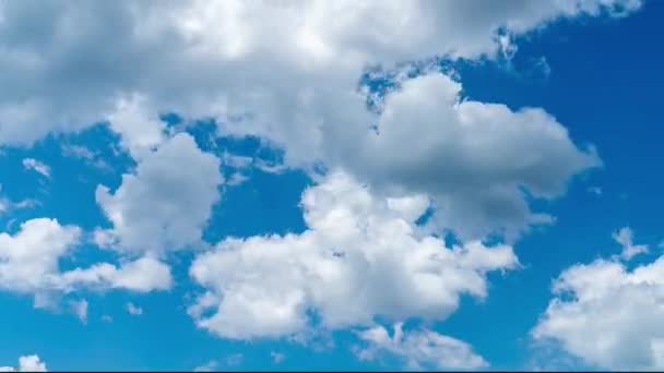 白い雲が通過する明るい青い空 柔らかい雲が大気中に変化する タイムラプス — ストック動画