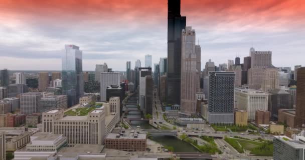 Transport Traffic Roads Busy Chicago Daytime Beautiful Skyscrapers Towering Streets — Stock Video