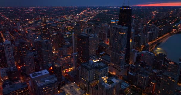 Luzes Brilhantes Ruas Noturnas Bela Chicago Imagens Drones Sobre Vibrante — Vídeo de Stock