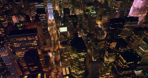 纽约的夜晚充满了美丽的灯光 从空中看都市从未沉睡的惊人全景 — 图库视频影像