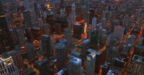 Vista Nocturna Increíbles Paisajes Chicago Calles Bien Iluminadas Que Van — Vídeos de Stock