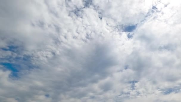 Lichtwitte Draaiende Wolken Die Blauwe Lucht Volledig Bedekken Low Angle — Stockvideo