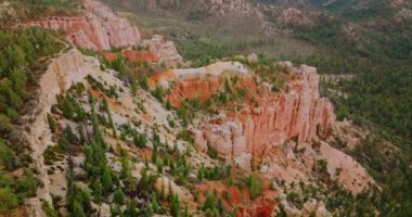 Bryce Ulusal Parkı, Utah, ABD. Üzerinde çam ağaçları ve kayaların dibinde yetişen muhteşem kanyonlar. Hava görünümü.
