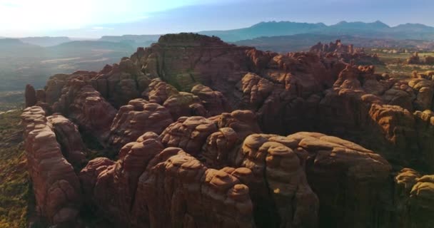 Rochas Estranhas Com Topos Arredondados Arches Canyon Utah Eua Vista — Vídeo de Stock