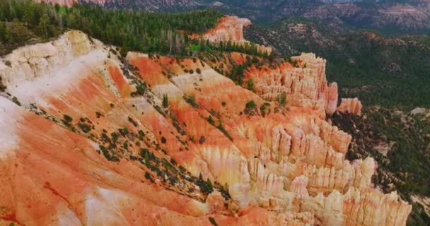 Gyönyörű Kanyonok Lejtői Kőoszlopai Nappal Zöld Erdő Hegyek Tetején Lábánál — Stock videók