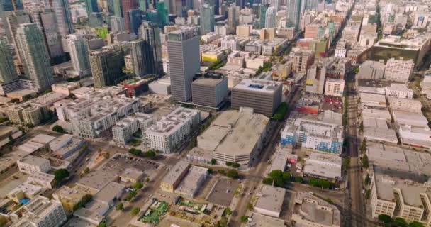 Approaching Amazing Skyscrapers Financial Downtown Los Angeles California Drone Footage — Stock Video