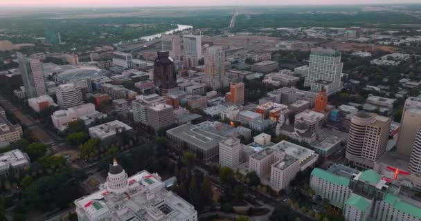 Downtown Beautiful Sacramento California United States Modern Urban Architecture Aerial — Stock Video