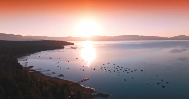 Increíble Paisaje Del Lago Tahoe Con Numerosos Barcos Frente Mar — Vídeos de Stock