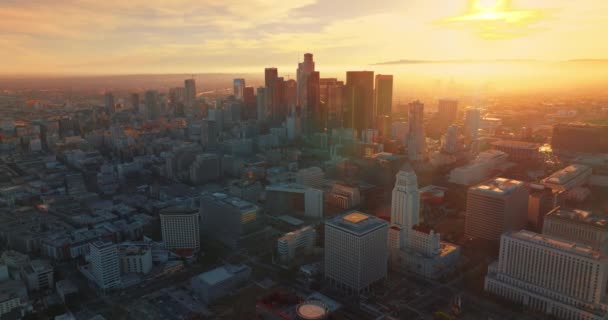 Immense Landschap Van Het Prachtige Los Angeles Bij Zonsondergang Downtown — Stockvideo