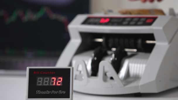 Weiße Kompakte Geldzählmaschine Funktioniert Fünfzig Euro Scheine Gerät Aus Nächster — Stockvideo