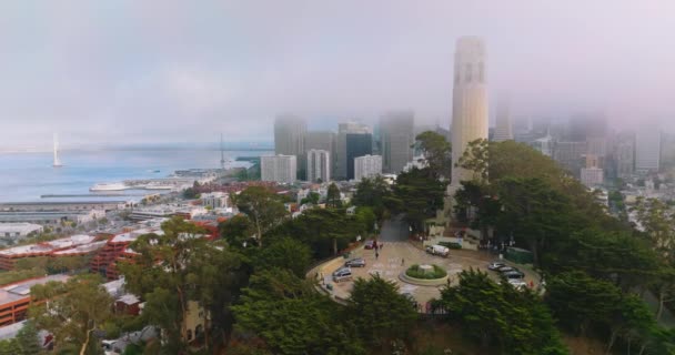 Kortárs Gyönyörű Építészet San Francisco Vízpartján Gyönyörű Házak Felhőkarcolók Sűrű — Stock videók
