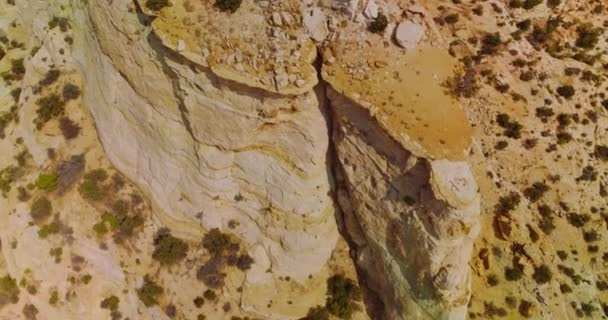 Необычные Формы Скал Ландшафта Солнечные Песчаники Юты Покрыты Зелеными Кустами — стоковое видео