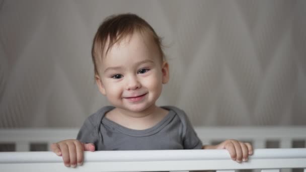 Adoravelmente Sorrindo Menino Mostrando Seus Dois Dentes Inferiores Doce Criança — Vídeo de Stock
