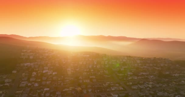 Inhabited Area Locating Hills California Setting Sun Light Covering Scene — Stock Video