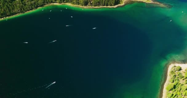 Mély Azúrt Közepén Aquamarint Tahoe Partján Hajók Jachtok Vitorláznak Mellett — Stock videók