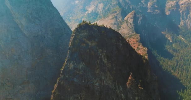 Потрясающие Скалы Редкими Соснами Растущими Съемки Солнечного Дня Национальном Парке — стоковое видео